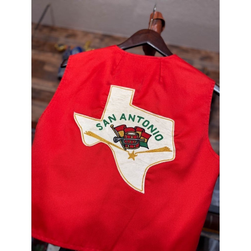 VINTAGE 90s San Antonio Red Vest Embroidered Logo Handmade‎